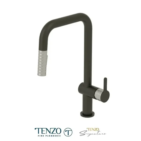 Single-handle kitchen faucet Calozy with pull-down & 2-Function hand shower matte black / stainless steel
