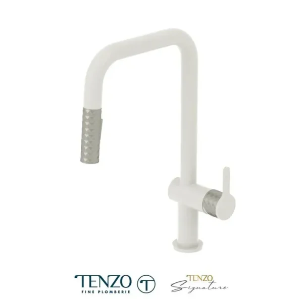 Single-handle kitchen faucet Calozy with pull-down & 2-Function hand shower matte white / matte black