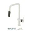 Single-handle kitchen faucet Calozy with pull-down & 2-Function hand shower matte white / stainless steel