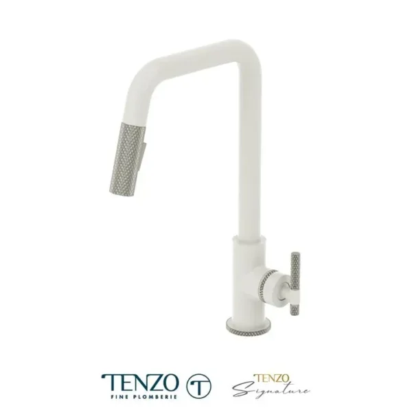 Single-handle kitchen faucet Bellacio with pull-down & 2-Function hand shower matte white / stainless steel