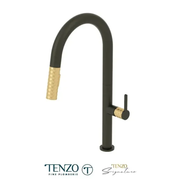 Single-handle kitchen faucet Calozy with pull-down & 2-Function hand shower matte black / brushed gold