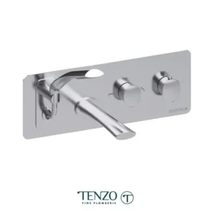 Wall mount tub faucet with retractable hose Fluvia chrome