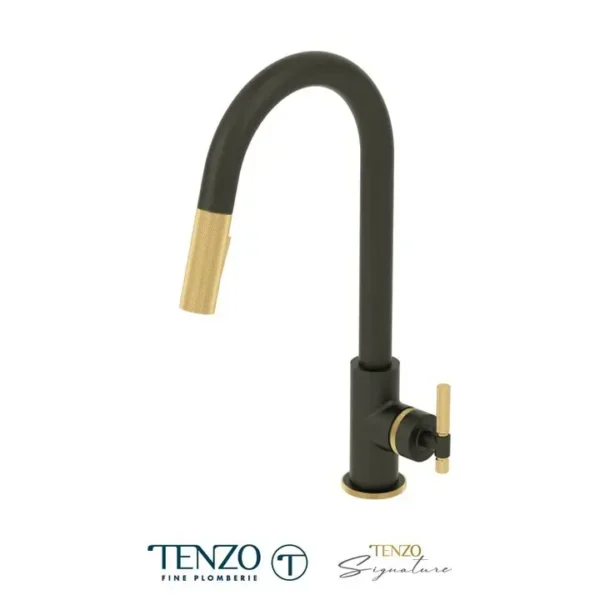 Single-handle kitchen faucet Bellacio with pull-down & 2-Function hand shower matte black / brushed gold