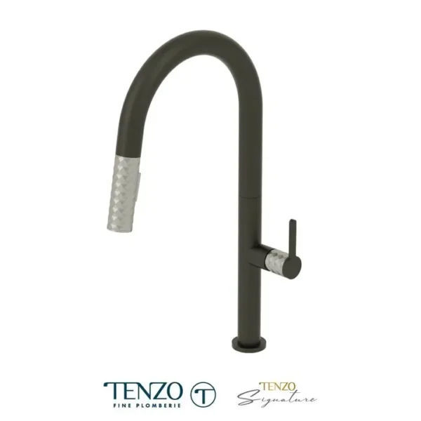 Single-handle kitchen faucet Calozy with pull-down & 2-Function hand shower matte black / stainless steel