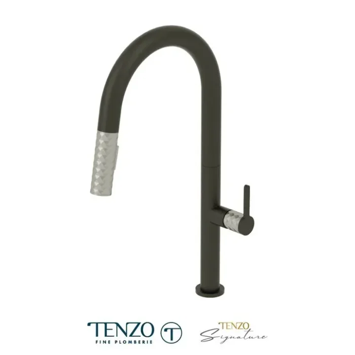 Single-handle kitchen faucet Calozy with pull-down & 2-Function hand shower matte black / stainless steel