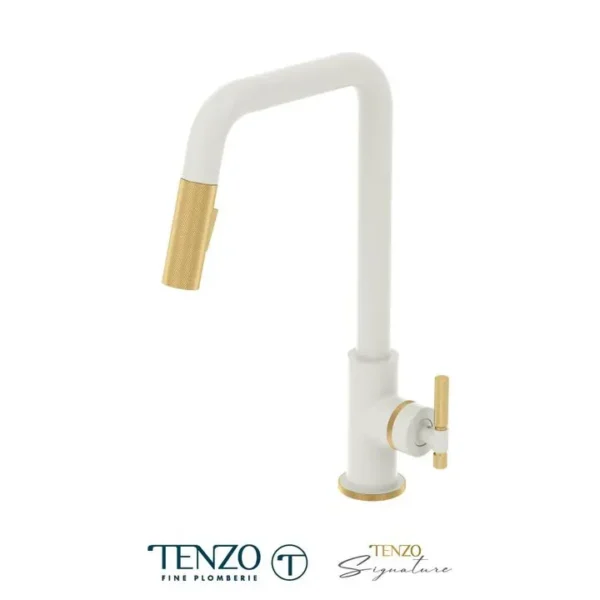 Single-handle kitchen faucet Bellacio with pull-down & 2-Function hand shower matte white / brushed gold