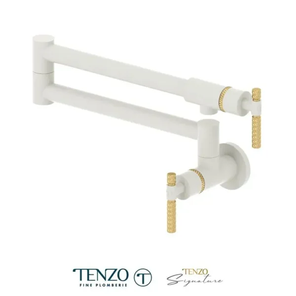 Pot filler faucet Bellacio matte white / brushed gold