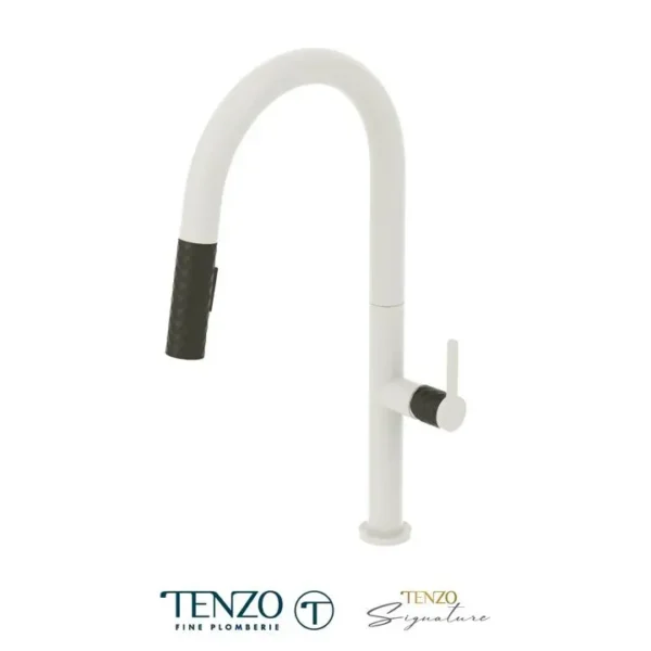 Single-handle kitchen faucet Calozy with pull-down & 2-Function hand shower matte white / matte black