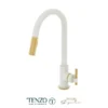 Single-handle kitchen faucet Bellacio with pull-down & 2-Function hand shower matte white / brushed gold