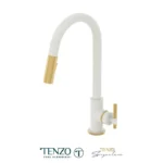 Single-handle kitchen faucet Bellacio with pull-down & 2-Function hand shower matte white / brushed gold