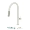 Single-handle kitchen faucet Calozy with pull-down & 2-Function hand shower matte white / satinless steel