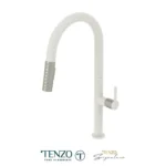 Single-handle kitchen faucet Calozy with pull-down & 2-Function hand shower matte white / satinless steel