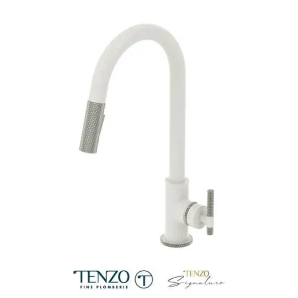 Single-handle kitchen faucet Bellacio with pull-down & 2-Function hand shower matte white / stainless steel