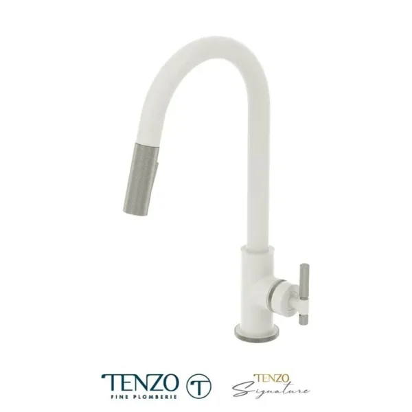 Single-handle kitchen faucet Bellacio with pull-down & 2-Function hand shower matte white / stainless steel