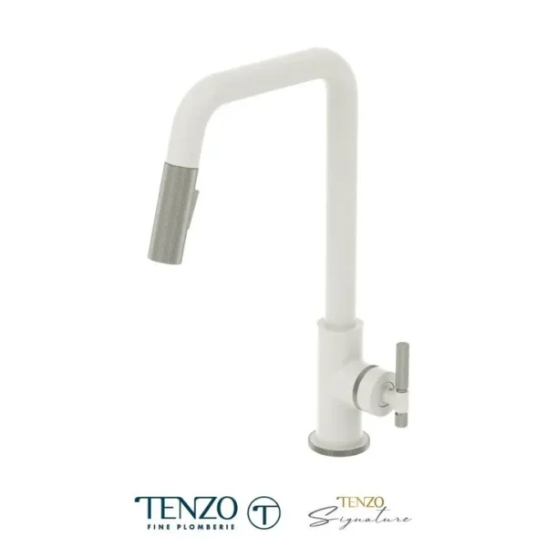 Single-handle kitchen faucet Bellacio with pull-down & 2-Function hand shower matte white / stainless steel