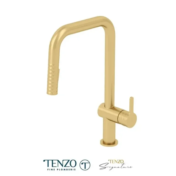 Single-handle kitchen faucet Calozy with pull-down & 2-Function hand shower brushed gold