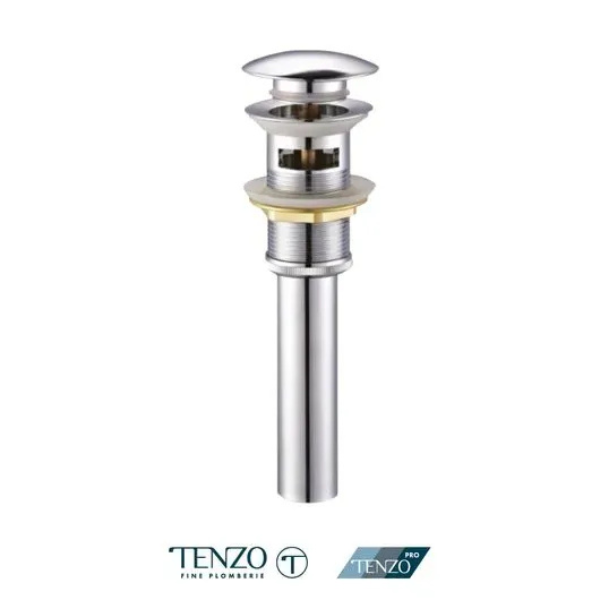 Push pop-up drain with oveflow round chrome