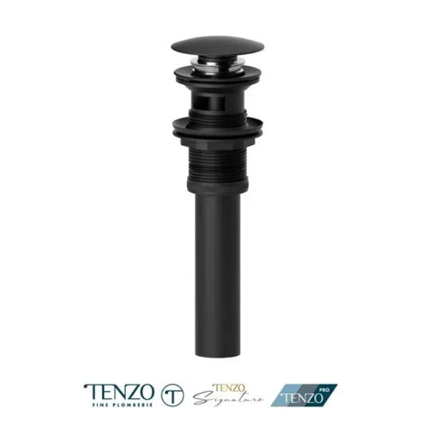 Push pop-up drain with oveflow round matte black