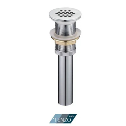 Push pop-up drain without oveflow round with grid top chrome
