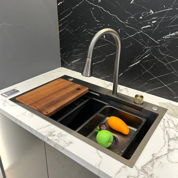 KODAEN ADL-7546H Waterfall Workstation Kitchen Sink with Cup Washer