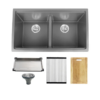KODAEN UNG1515 32″ Workstation Under Mount 50/50 Double Bowl Kitchen Sink with Strainer