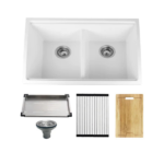 32" Workstation Under Mount 50/50 Double Bowl Kitchen Sink with Strainer