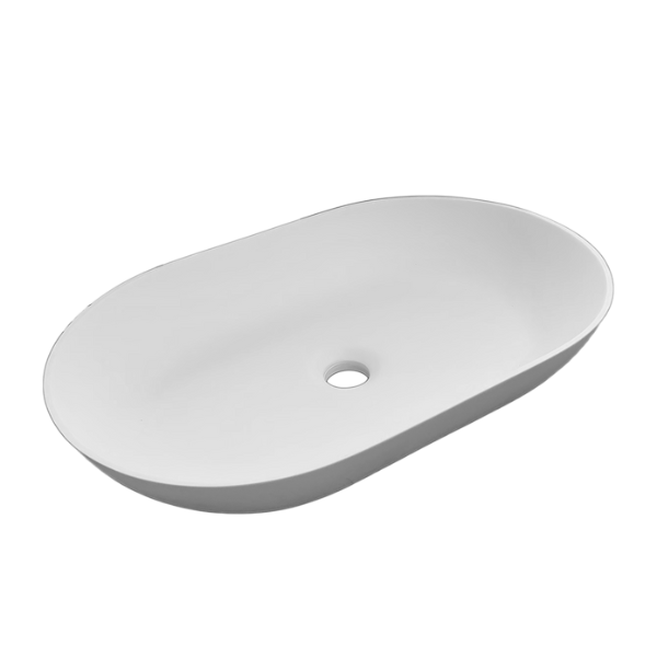 Solid surface oval vessel sink