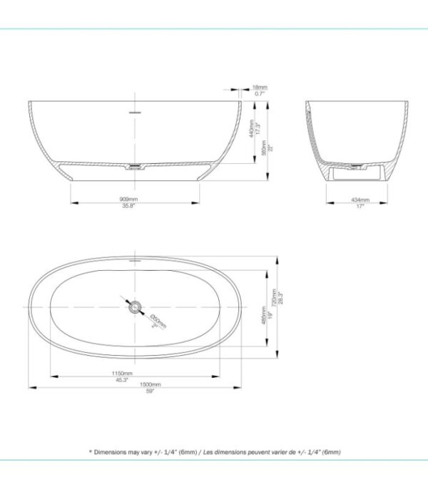 Bain Signature Damon 59 Solid Surface Tub Freestanding Bathtub BT-2013-59 - Image 8