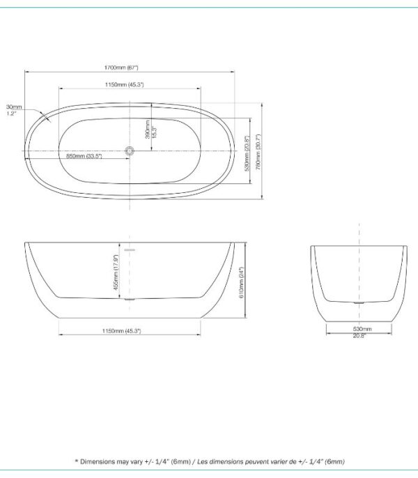 Bain Signature Lily 67 White Matte Freestanding Bathtub BT-218-67-WM - Image 7