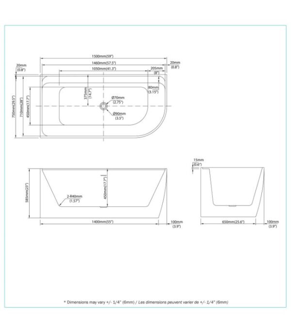 Bain Signature Ethan 59 in. Freestanding Corner Bathtub White - Image 8