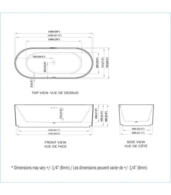 Bain Signature Scarlett 59 Freestanding Bathtub BT-7681-59 - Image 7