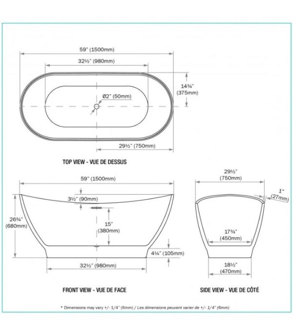 Bain Signature Naya 59 Black Matte Freestanding Bathtub - Image 6