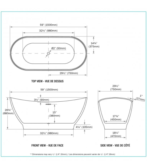 Bain Signature Naya 59 White Matte Freestanding Bathtub - Image 7