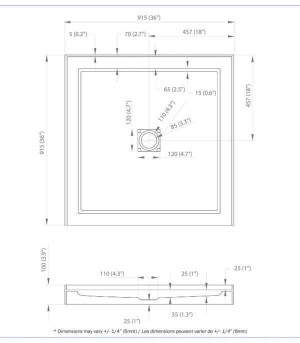 Bain Signature Efrain 36x36 Alcove Acrylic Shower Base - Image 6