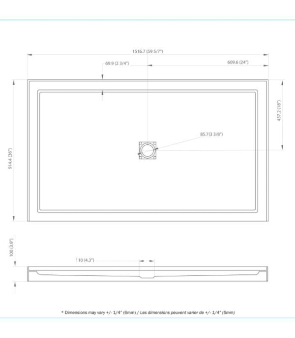 Bain Signature Efrain 60x36 Acrylic Shower Base SB3-3660-C-3F - Image 6