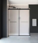 Bain Signature Flora 36x48 Frosted Glass Black Shower Door - Image 2