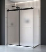 Bain Signature Flora 36x48 Frosted Glass Black Shower Door