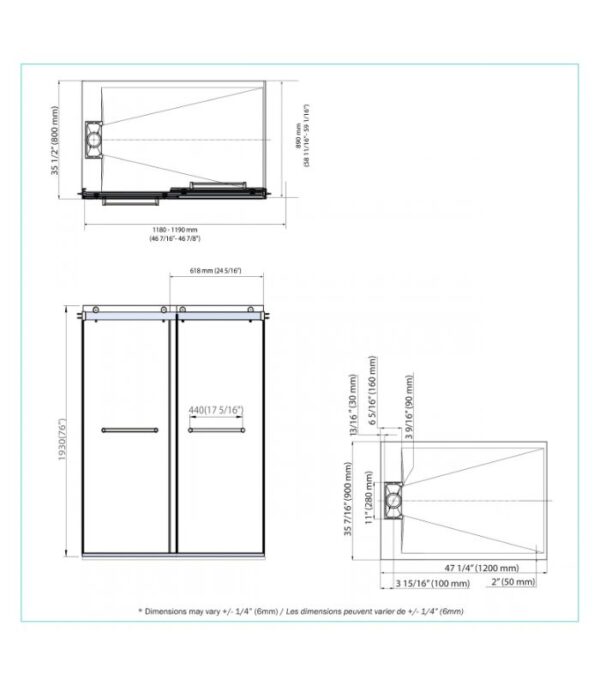 Bain Signature Flora 36x48 Shower Enclosure Frosted Glass Matte - Image 2