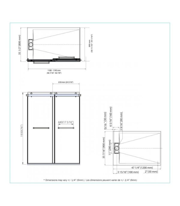Bain Signature Flora 36x48 Fluted Glass Shower Enclosure - Image 2