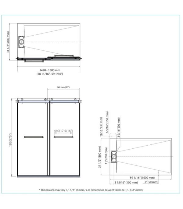 Bain Signature Flora 60 Frosted Glass Black Shower Door SD12-60FR-BLK - Image 7