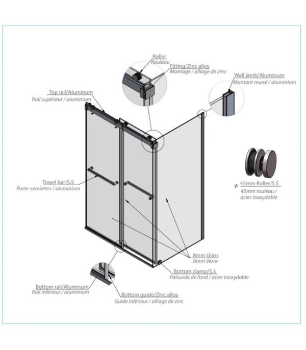 Bain Signature Lando 36x48 Sliding Shower Door SD8-3648 - Image 9