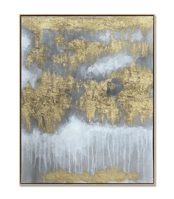 Bain Signature Whispers in Gold 36x48-Inch Hand-Painted Canvas Painting Natural Wood Frame - Image 3