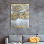 Bain Signature Whispers in Gold 36x48-Inch Hand-Painted Canvas Painting Natural Wood Frame