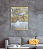 Bain Signature Whispers in Gold 36x48-Inch Hand-Painted Canvas Painting Natural Wood Frame