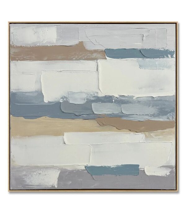 Bain Signature Ripples of Thought 40x40-Inch Hand-Painted Canvas Painting Natural Wood Frame - Image 3