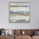 Bain Signature Ripples of Thought 40x40-Inch Hand-Painted Canvas Painting Natural Wood Frame