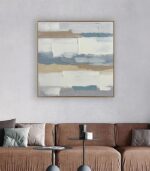 Bain Signature Ripples of Thought 40x40-Inch Hand-Painted Canvas Painting Natural Wood Frame