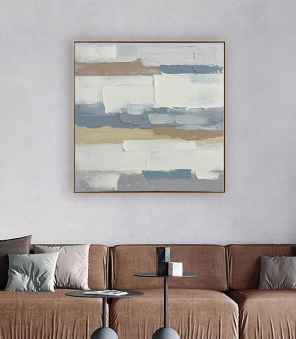 Bain Signature Ripples of Thought 40x40-Inch Hand-Painted Canvas Painting Natural Wood Frame - Image 2