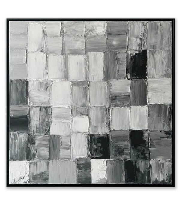 Bain Signature Abstract Rhythms 40x40-Inch Hand-Painted Canvas Painting Black Wood Frame - Image 3