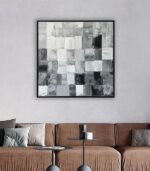 Bain Signature Abstract Rhythms 40x40-Inch Hand-Painted Canvas Painting Black Wood Frame